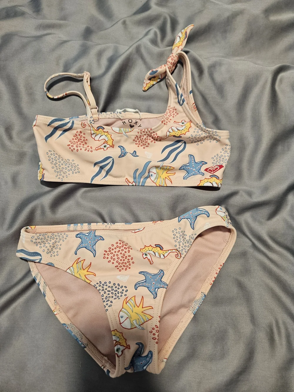 Roxy Girls Light Pink Sea Life Bikini Set with Blue and Yellow Accents
